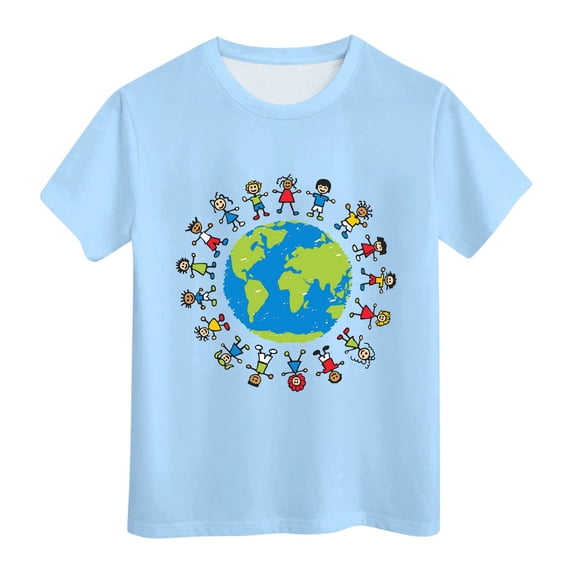 LUOGENLI Boys Shirts Size 8 Red Kids Summer Comfortable Breathable Short Sleeve Tops Children Earth Cartoon Printed Children's Day Clothing Boys Shirts 5T Size Boys Shirts Size 10-12 White 6-7 Years