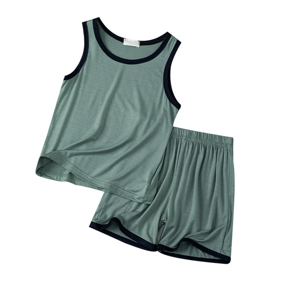LUOGENLI Autumn 4th of July Outfits for Boys 5T Children's Summer Vest Shorts Set Loose Boys and Girls Thin Sleeveless Pajamas Round Neck Children's Home Wear 3-4 Years