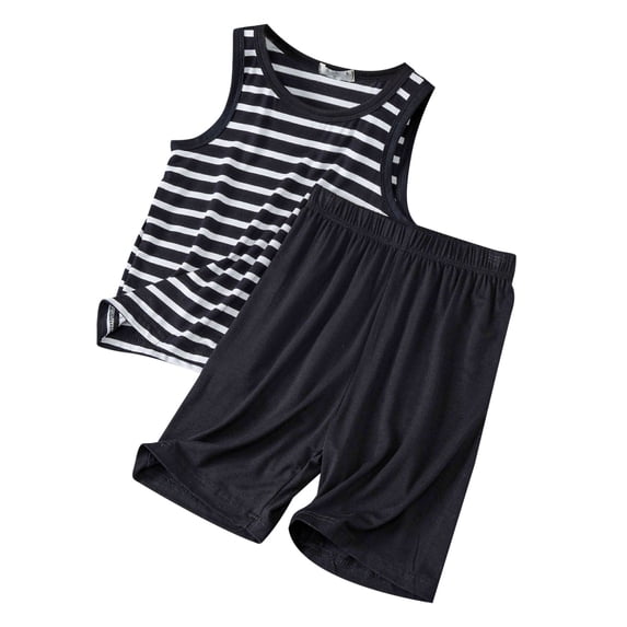 LUOGENLI Boys Suits Size 7-8 Children'S Striped Tank Shorts Two Piece Summer Boys Loose Sleeveless Pajamas Thin Girls Air Conditioned Loungewear Boys Outfits Size 8 Summer 6-7 Years