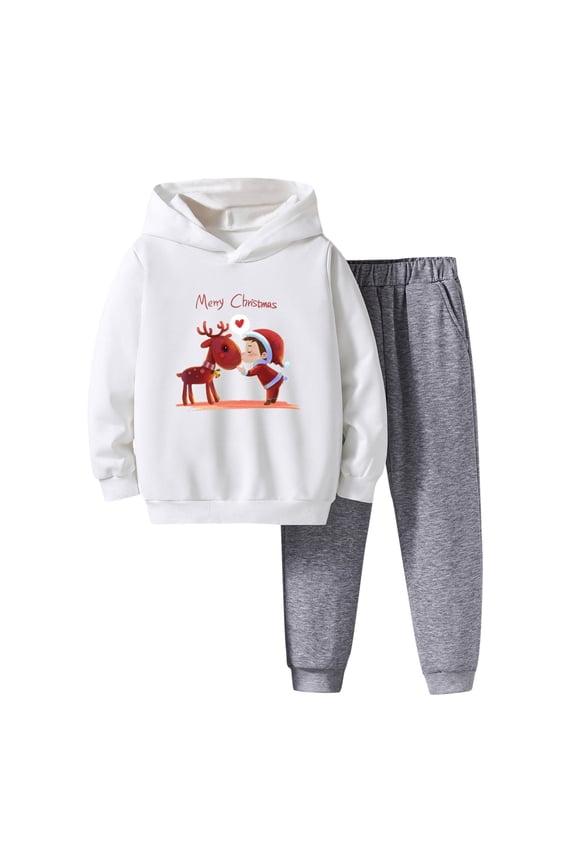 Boys Suits Size 8 Blue Toddler Boys Girls Winter Christmas Long Sleeve Cartoon Prints Hoodie Tops Pants 2Pcs Outfits Clothes Set Boys Outfits Size 7 For Photos 7-8 Years