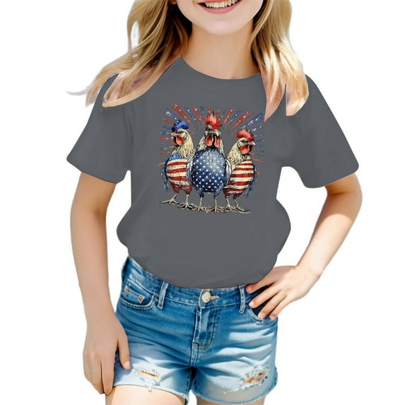 LUOGENLI Boys Tshirts 7 Bulk Toddler Kids Boys America Flag Shirts 4th of July T Shirt Girls Cotton Patriotic Tops Tee Independence Day Clothes Boys Shirts 6-8 Years Old 6-7 Years
