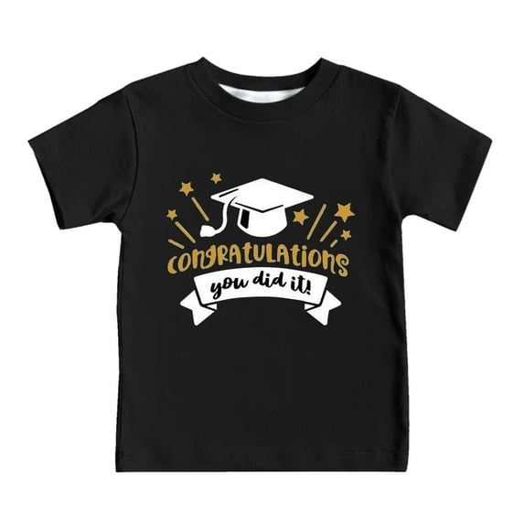 LUOGENLI Boys Tshirts 7 Kids Summer Short Sleeve T Shirt Graduation Season Cap Print Comfortable Loose Tops Children's Clothing Boys Shirts Size 6-7 Youth Small 4-5 Years