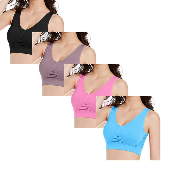 LUOGENLI Bras for Women No Underwire Push Up Padded 4 Pack New Women Yoga Gym Fitness Sports Bra Push Up Hollow Bra Workout Gym Yoga Bra Wireless Bras for Women Pack M