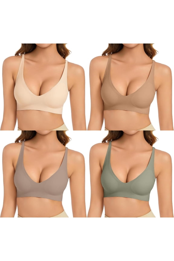 Bras for Women Wirefree Women's Bra without Underwire V Neck Comfort Soft Bra Push Up Seamless Bra Lightly Padded for A Feel Fit Bralette Women Bras for Women Wirefree Bras for Women Set L