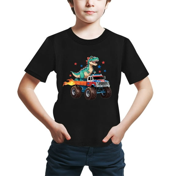 LUOGENLI Comfort Boys Planet Printed Casual Crew Neck Short Sleeved T-Shirt Little Boys Summer Planet Printed Boys Casual T Shirt Tops Boys Shirts Black 6-7 Years