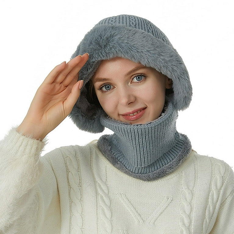 LUOGENLI Cowboy Hat Straw Cover Womens Solid Color Knit Hat Ear Protector Scarf Warm Fashion Versatile Hat Cowboy Hat Holder For Wall Single Sun Hats