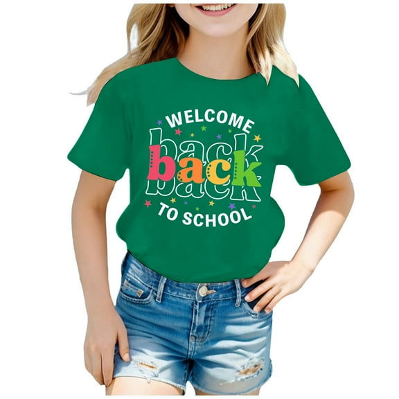 LUOGENLI Crop Tops for Girls 12-14 Kids' Back to School Graphic Short Sleeve Round Neck Tee Bright & Comfortable for Boys & Girls Crop Tops for Girls Green 10-11 Years