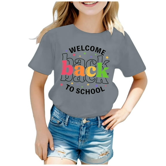 LUOGENLI Crop Tops for Girls 12-14 Kids' Back to School Graphic Short Sleeve Round Neck Tee Bright & Comfortable for Boys & Girls Crop Tops for Girls Light Gray 10-11 Years