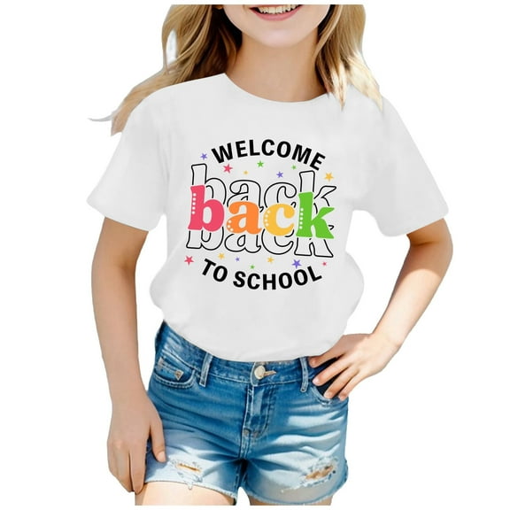 LUOGENLI Crop Tops for Girls 12-14 Kids' Back to School Graphic Short Sleeve Round Neck Tee Bright & Comfortable for Boys & Girls Crop Tops for Girls White 12-13 Years