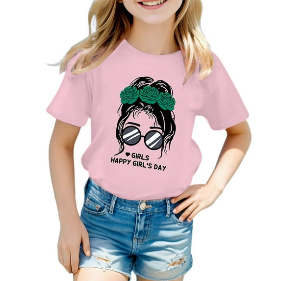 LUOGENLI Crop Tops for Girls 8-9 Kid Girls Cute Graphic Printed Round Neck Short Sleeve Tee Summer Casual T Shirt Tops Summer Tops for Girls 10-12 Shirts for Girls 12-14 7-8 Years