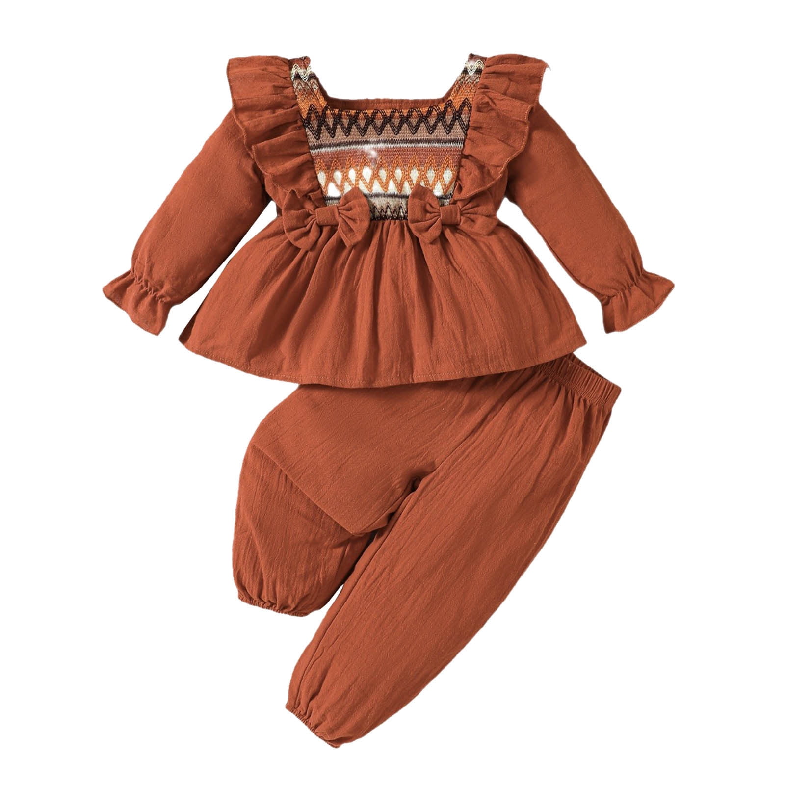 LUOGENLI Cute Outfits for Girls 10 12 Toddler Girls Long Sleeve Bowknot Embroidery Tops Pants Outfits Outfits for Girls 4Th Grade Outfits for Girls
