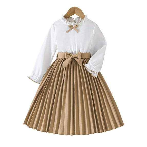 LUOGENLI Cute Outfits for Girls 7-8 Autumn and Winter Long Sleeved Girls' White Top + Patchwork Folding Dress Outfits for Girls 10-12 Shorts Outfits for Girls White 4-5 Years