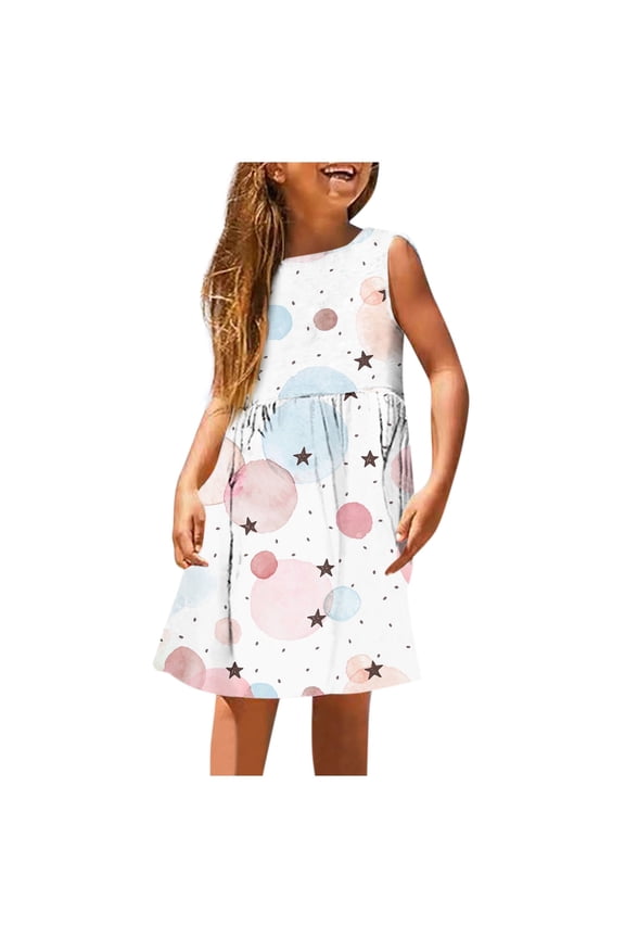 Cute Summer Dresses For Girls 10-12 Short Girls Fashion Cute Spring And Summer Printed Round Neck Sleeveless Casual Dress Dresses For Girls 7-8 Cute Summer Dresses For Girls 10-12 Long 5-6