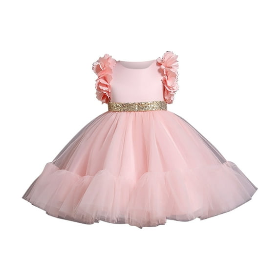 LUOGENLI Dress for Girls Girls' Dress Ruffle Short Sleeve Square Neck Backless Tutu Dresses Kids Wedding Elegant Princess Dress Clothing for Girls Big Girls Easter Dresses Size 120