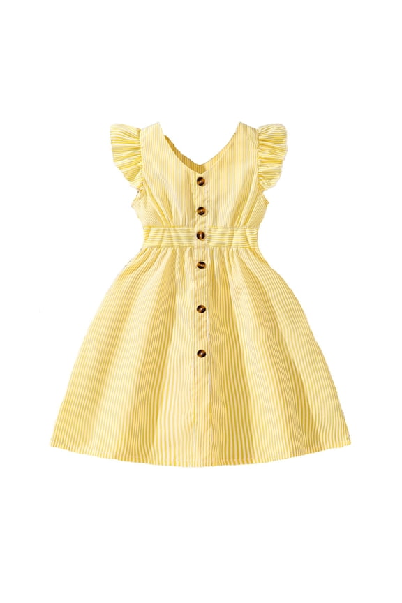 Dress for Girls Girls Summer Casual Dress Sleeveless A Line Button down Ruffle Hem Striped Dresses 8 12 Years Girls Easter Dresses Yellow Size 120
