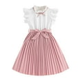thumbnail image 1 of LUOGENLI Dress for Girls Girls Summer Dress with Ruffled Sleeves Color Block Pleated Design Toddler To Big Kid Dress Girls Easter Dresses Size 10-12 Fancy 11-12 Years, 1 of 3