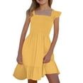 thumbnail image 1 of LUOGENLI Dress for Girls Girls Summer Dresses Smocked Sleeveless with Pockets Girls Easter Dresses Size 10-12 Party Easter Dresses for Girls Size 6-7 Yellow 7-8 Years, 1 of 7