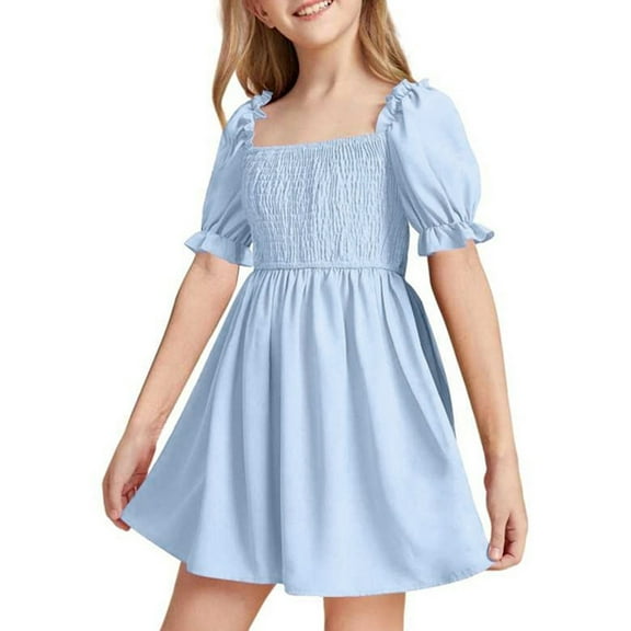 LUOGENLI Dress for Girls Girls Summer Dresses Smocked Sleeveless with Pockets Girls Easter Dresses Size 6 Black Summer Easter Dresses for Girls 10-12 Blue Size 100