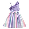 thumbnail image 1 of LUOGENLI Dress for Girls Kids Sleeveless Spaghetti Strap Dress Floral Lace Waistband Striped Pattern Holiday Dress Up Girls Easter Dresses Size 10-12 Blue Girls Easter Dress Size 8-9 Purple 8-9 Years, 1 of 9
