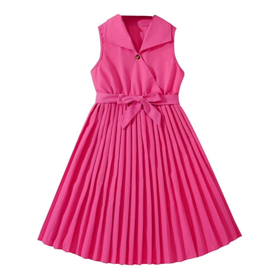 LUOGENLI Dress for Girls Summer Girls' Pleated Sleeveless Dress Trendy Big Girl's Outfit for Ages 6 12 for Parties and Everyday Wear Girls Easter Dresses Size 14-16 Plus 8 Years