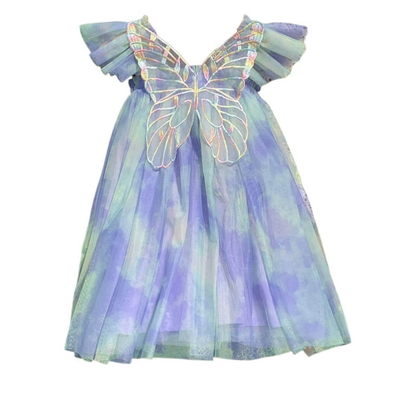 LUOGENLI Dresses for Girls 8-10 Black Toddler Girls Fly Sleeve with Tie Dye Rainbow Holiday Party Dress Dance Party Dresses Clothes Dresses for Girls Light Blue 6-12 Months