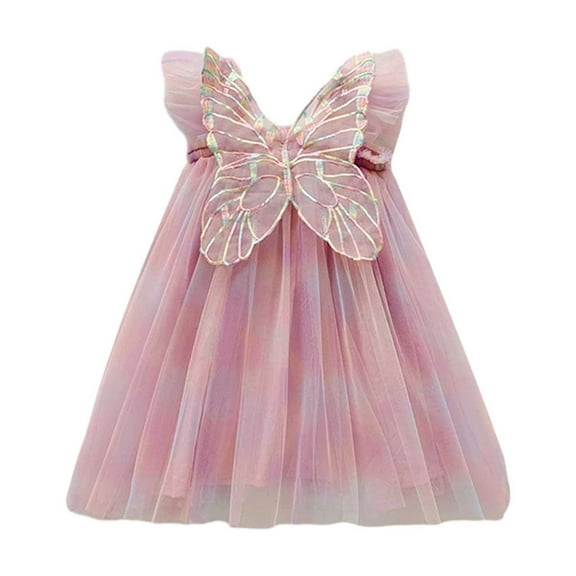 LUOGENLI Dresses for Girls 8-10 Black Toddler Girls Fly Sleeve with Tie Dye Rainbow Holiday Party Dress Dance Party Dresses Clothes Dresses for Girls 12-18 Months