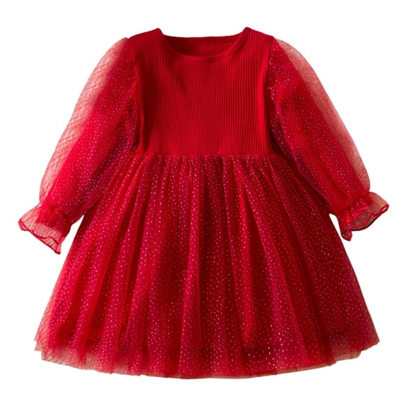 LUOGENLI Dresses Girls Christmas Dresses Size 10-12 Toddler Children Girls Long Sleeve Point Prints Dresses Dress Clothes Girls Christmas Dresses Size 6X-7 Fancy Dress Red 3-4 Years