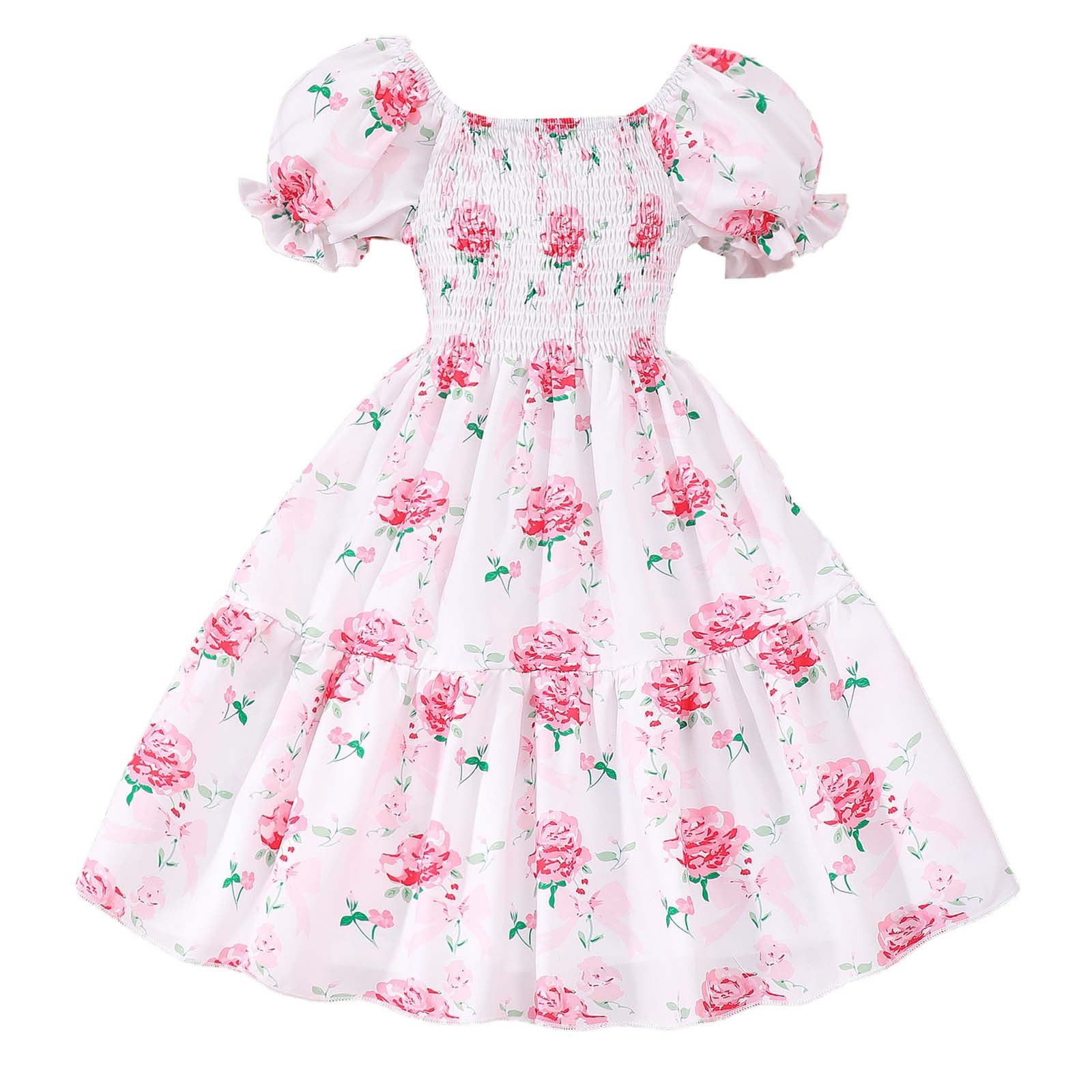 LUOGENLI Dresses for Girls Size 14-16 Gold Medium and Large Children Stretch Skirt Short Sleeve Princess Skirt Seaside Holiday Dress Girls Dresses 