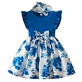 thumbnail image 1 of LUOGENLI Dresses for Girls Size 6 Summer Toddler Girls Summer Ruffles Sleeveless Floral Prints Ribbed Fashion Dress Clothes Dresses for Girls Dresses Summer H-Blue Size 18-24 Months, 1 of 9