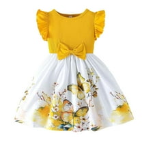 LUOGENLI Girls Dresses Size 7 Summer Toddler Girls Summer Ruffles Sleeveless Floral Prints Ribbed Fashion Dress Clothes Graduation Dresses For Girls Blue Dresses For Girls 8-10 Cute Yellow Size 5Y