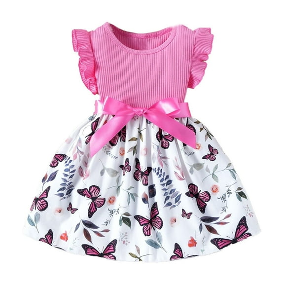 LUOGENLI Dresses for Girls Size 6 Summer Toddler Girls Summer Ruffles Sleeveless Floral Prints Ribbed Fashion Dress Clothes Dresses for Girls Dresses Summer Size 6-7 Years