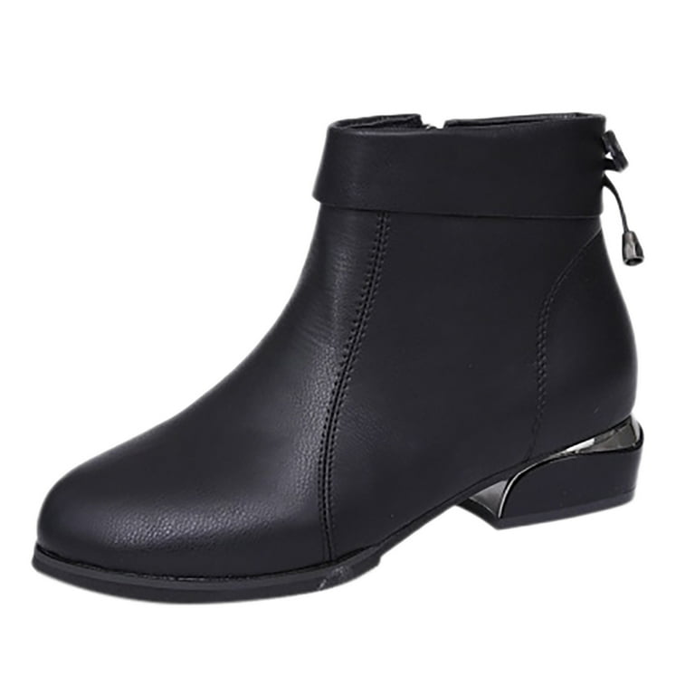 LUOGENLI Female Womens Cowboy Boots Wide Width Size 12 Fashion Women Solid Color Autumn Thick Sole Square Heels Zipper Short Booties Round Toe Shoes