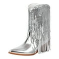 thumbnail image 1 of LUOGENLI Female Womens Cowboy Boots Wide Width Size 12 Women Ankle Boots Fashionable New Pattern Tassel Decoration Pointed Thick Heel Retro Comfortable Shoes Autumn and Winter on 40, 1 of 9