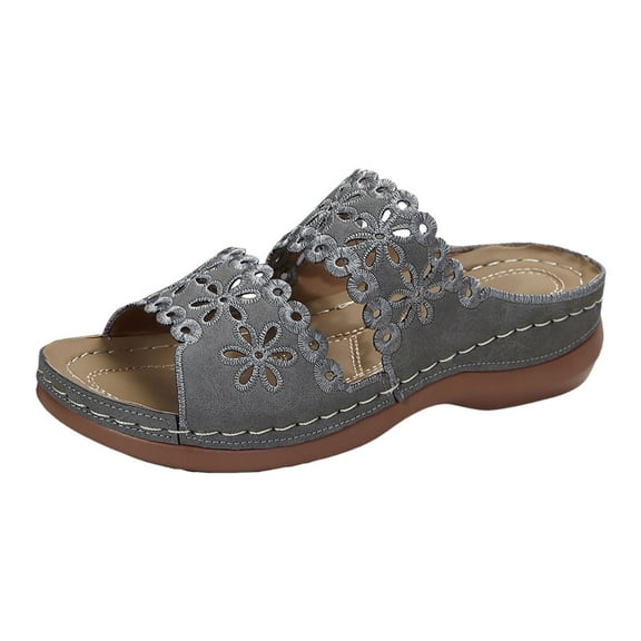 LUOGENLI Female Womens Sandals with Back Strap and Arch Support Women Shoes Thick Soled Wedge Sandals Fashionable Flower Hollow One Leg Sandals Sandals for Women 2024 Wedge Closed Toe 38