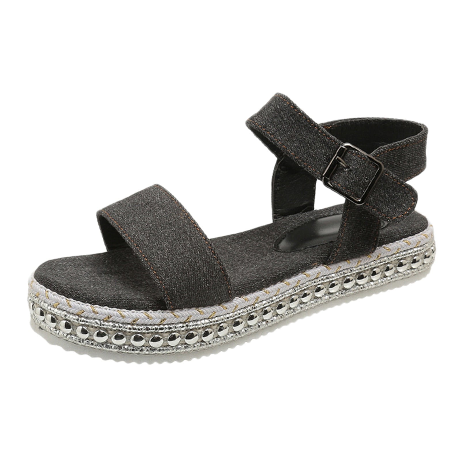 ALICEPUB Women’s Gladiator Flat Sandals – Adjustable Leather Straps, Memory Foam, Square Toe Summer Sandals