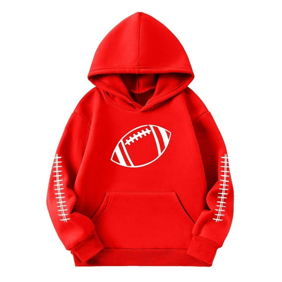 LUOGENLI Girl Hoodies Size 8-10 Kids Football Print Hoodie Girls Boys Pullover Sweatshirt Casual Warm Hooded Jacket for Children Youth Outdoor Sports Watermelon Red Size 11-12 Years