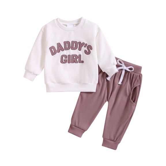 LUOGENLI Girl Summer Outfits 5T 4th of July Toddler Girls Long Sleeve Letter Embroider T Shirt Pullover Tops Pants Outfits Girls Summer Outfits Size 6/6X 6-12 Months
