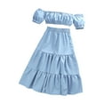 thumbnail image 1 of LUOGENLI Girl Summer Outfits Size 10-12 Toddler Girls Summer Fly Sleeve Solid Tops and Skirts 2pcs Outfits Clothes Set for Children Clothes Girls Summer Outfits Size 6 Summer Blue 8-9 Years, 1 of 7