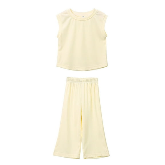 LUOGENLI Girl Summer Outfits Size 14-16 Plus 4th of July Girls Clothes Summer Solid Knit Sleeveless Shirt Flare Pants Set Toddler Bell Bottoms Outfit Toddler Girl Summer Outfits 4th of July 7-8 Years