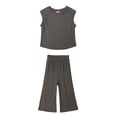 thumbnail image 1 of LUOGENLI Girl Summer Outfits Size 6 Under 10 4th of July Girls Clothes Summer Solid Knit Sleeveless Shirt Flare Pants Set Toddler Bell Bottoms Outfit Girls Summer Outfits Size 6 Summer 9-10 Years, 1 of 5