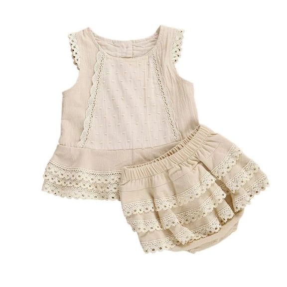 LUOGENLI Girl Summer Outfits Size 6/7 Baby Girls Spring Summer Solid Lace Cotton Ribbed Sleeveless Vest Shorts Outfits Clothes 4th of July Outfits for Girls Size 12 2-3 Years