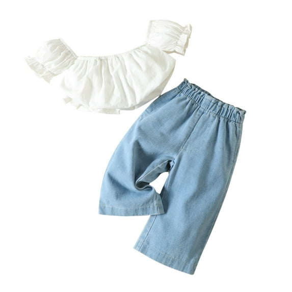 LUOGENLI Girl Summer Outfits Size 6 Under 10 Girl 2 pcs Clothing Set Cute Camisole Top Lace Bottom Jeans 1 to 6 Years Girl Summer Outfits Size 10-12 for the Beach White 18-24 Months