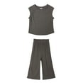 thumbnail image 1 of LUOGENLI Girl Summer Outfits Size 6T 4th of July Girls Clothes Summer Solid Knit Sleeveless Shirt Flare Pants Set Toddler Bell Bottoms Outfit Toddler Girl Summer Outfits 4T 3-4 Years, 1 of 5