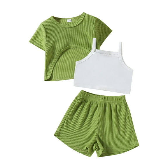 LUOGENLI Girl Summer Outfits Size 6T Toddler Girls Short Sleeve Solid T Shirt Tops Shorts Vest Outfits Back to School Outfits for Girls 7Th Grade Girls Summer Outfits Size 6-9 Months 18-24 Months
