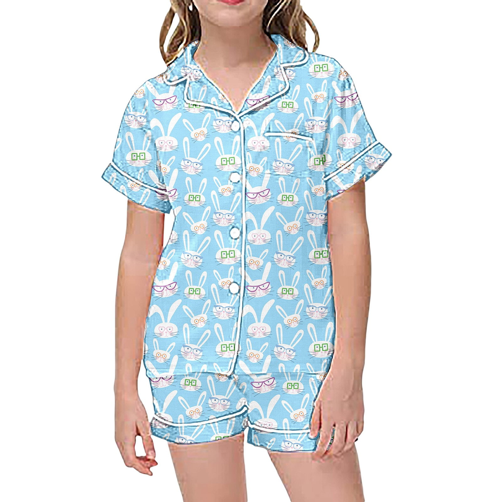 LUOGENLI Little Girl Outfits Size 6 7 Sets Pajamas for Kids ChildGraphic Print Short Sleeve Button Shirt Shorts Pajama Set 4th of July Outfits for Girls Size 7 8 10 11 Years Walmart