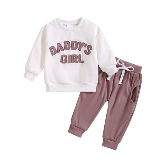 LUOGENLI Girl Summer Outfits Size 8-10 Under 20 4th of July Toddler Girls Long Sleeve Letter Embroider T Shirt Pullover Tops Pants Outfits 4th of July Outfits for Baby Girls 12 Months 2-3 Years