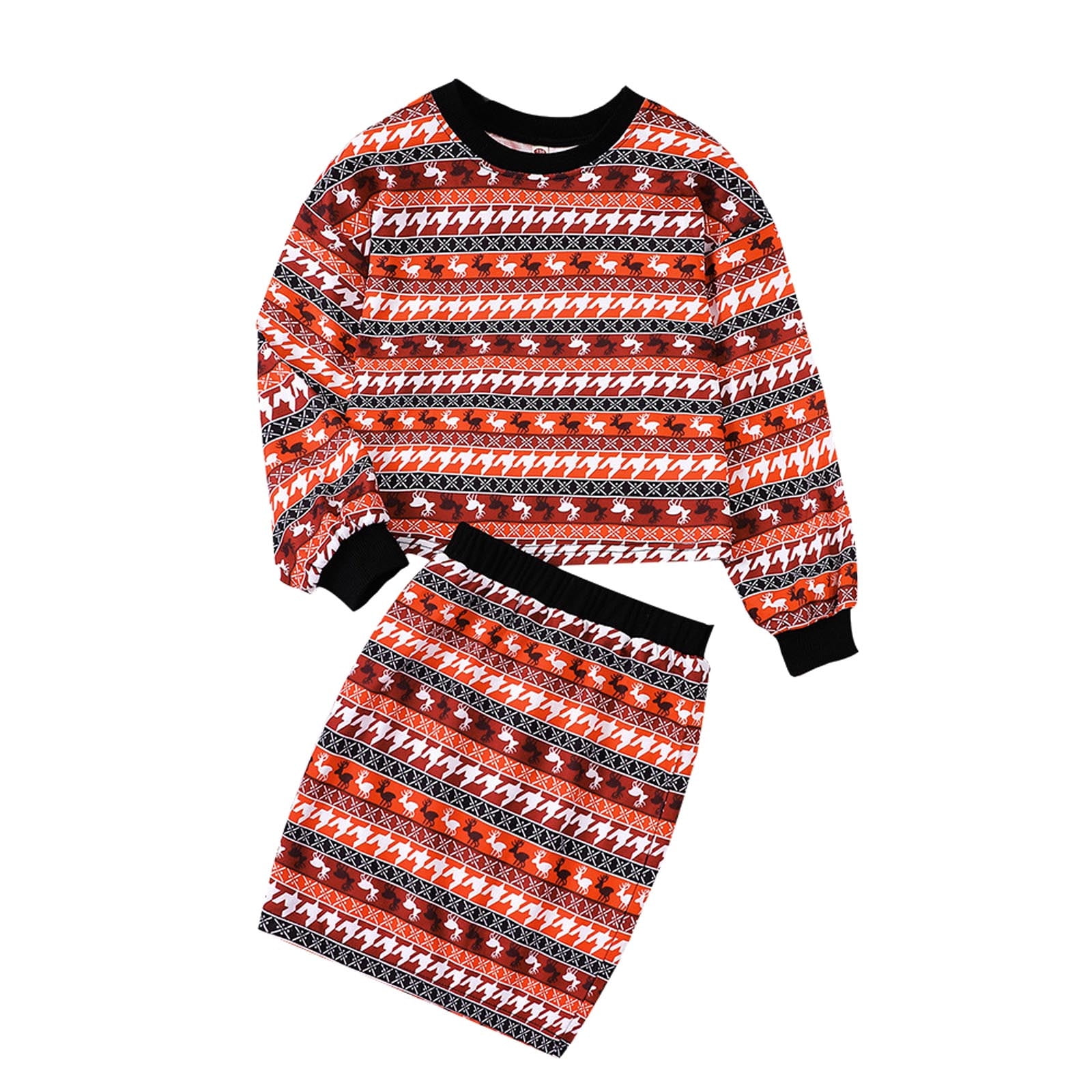 LUOGENLI Girls Christmas Outfits Size 7/8 with Hat Child Girls Christmas Long Sleeve Cartoon Prints Tops Sweater Skirt Outfits Christmas Outfits for Girls 6-7 T Red 11-12 Years