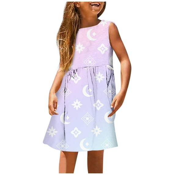 LUOGENLI Girls Dresses 10-12 Summer Girls Fashion Cute Spring And Summer Printed Round Neck Sleeveless Casual Dress Girls Dresses Size 7-8 Summer Girls Dresses Size 6X 5-6