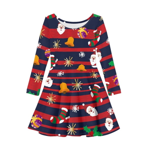 LUOGENLI Girls Dresses 5T Formal Kids Toddler Girls Christmas Trees Deer Print Christmas Long Sleeve Party Princess Dress Baby Girls' Dresses 3-6 Months Summer Dresses for Girls Red 7-8 Years
