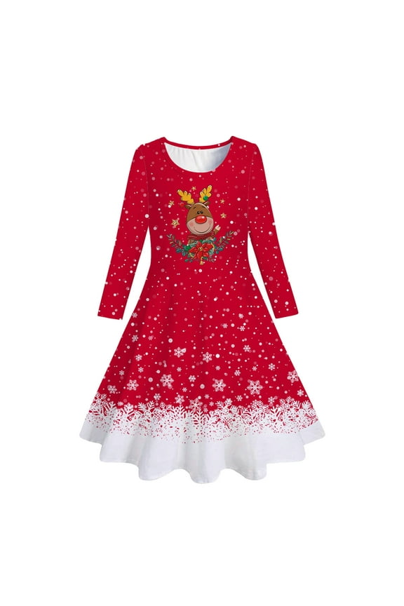 Girls Dresses 5T Formal Kids Toddler Girls Christmas Trees Deer Print Christmas Long Sleeve Party Princess Dress Baby Girls' Dresses 3-6 Months Summer Dresses for Girls 6-7 8-9 Years